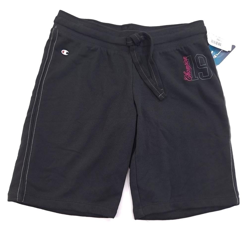Champion Women's Black Retro Campus Shorts Logo Stretch Embroidered - Size Small